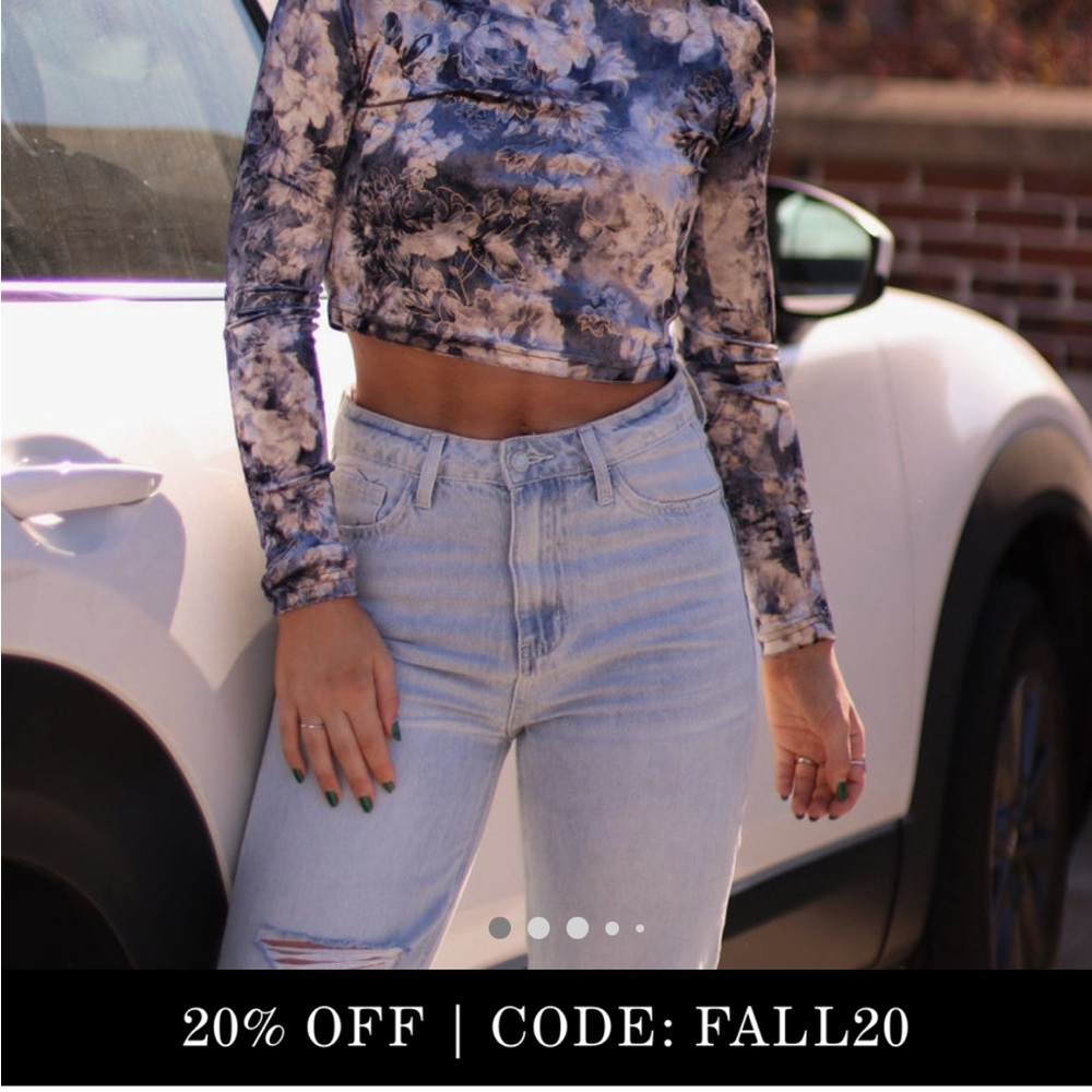Velvet floral mock neck top
